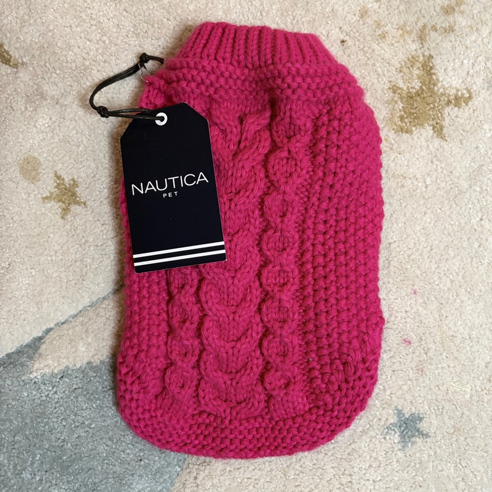 NWT Nautica Pets Bright Pink Cable Knit Dog SweaterSize XS